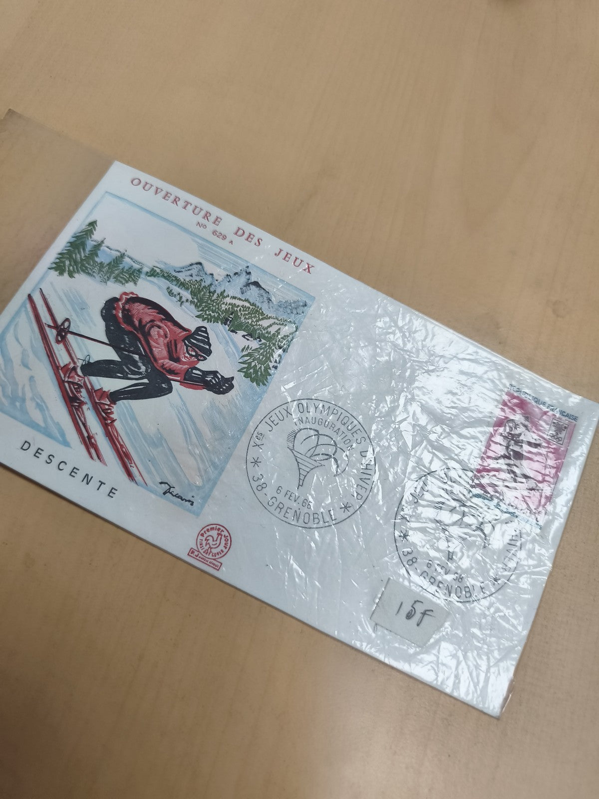 Enveloppe philatélie Grenoble 1968 Jeux Olympiques ski descente oblitérée