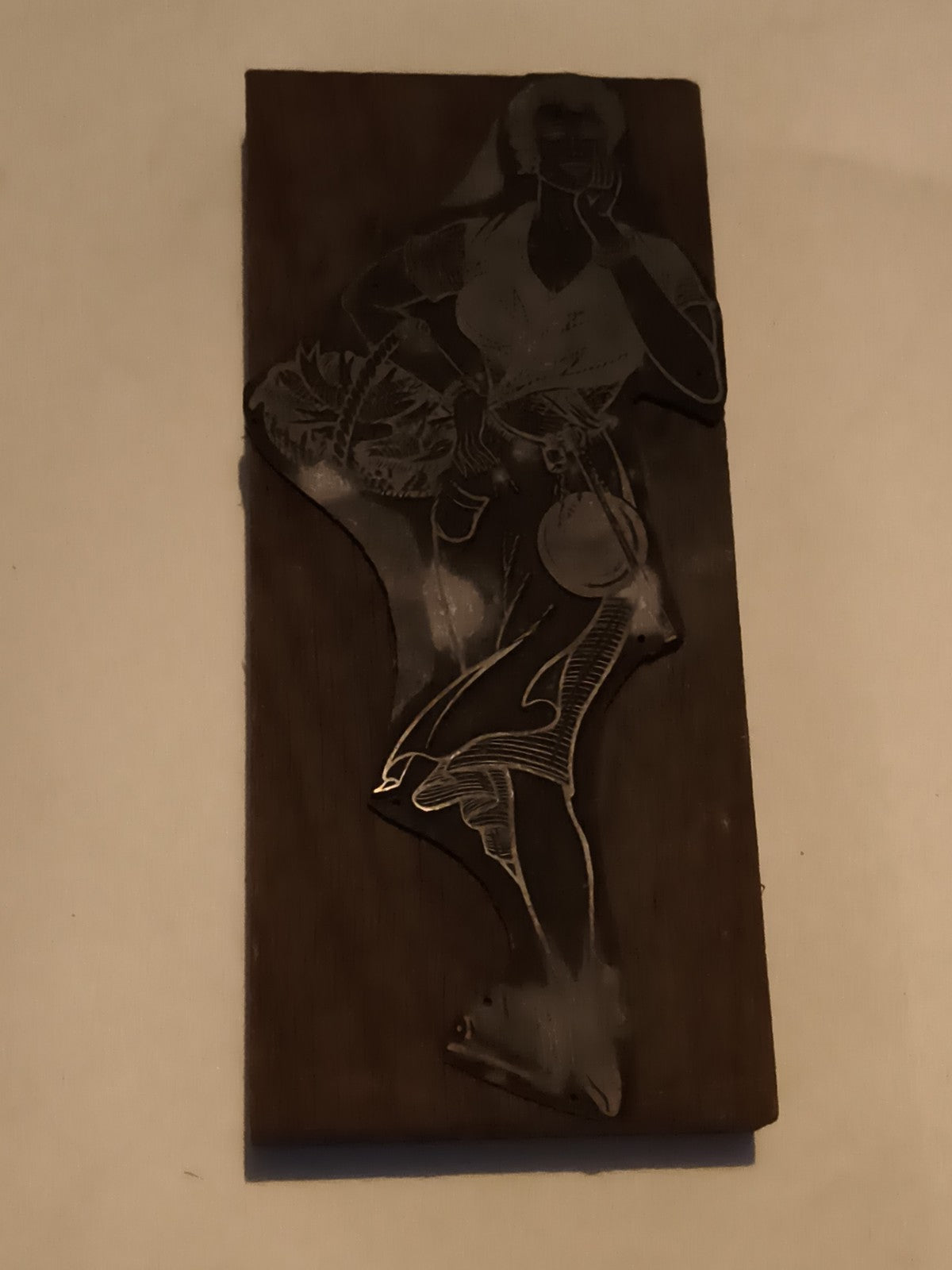 Plaque ancienne de gravure typographique femme, matrice impression vintage
