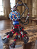 Pendentif tribal turc céramique décor floral pompons bohème cheval