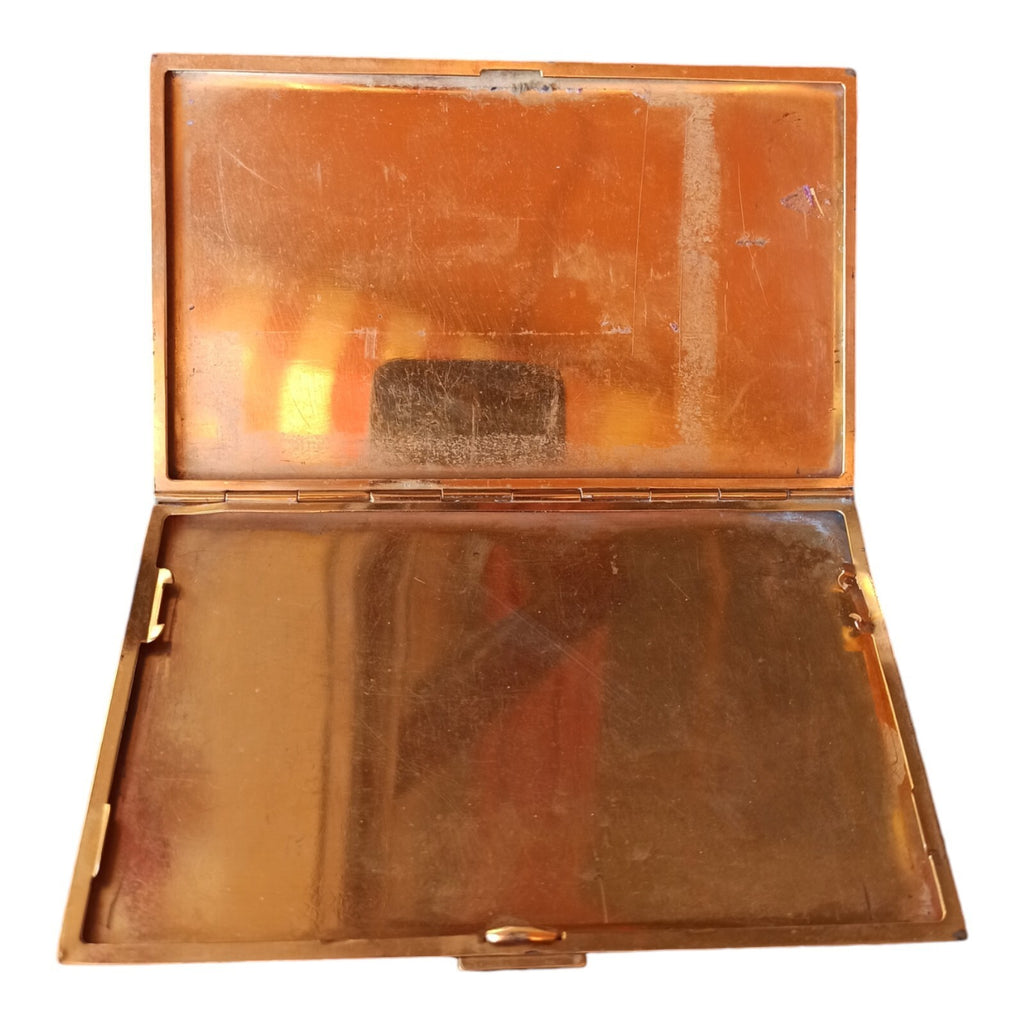 Boîte religieuse plate vintage Javrilier 1930s dorée médaillon Sacré-Cœur