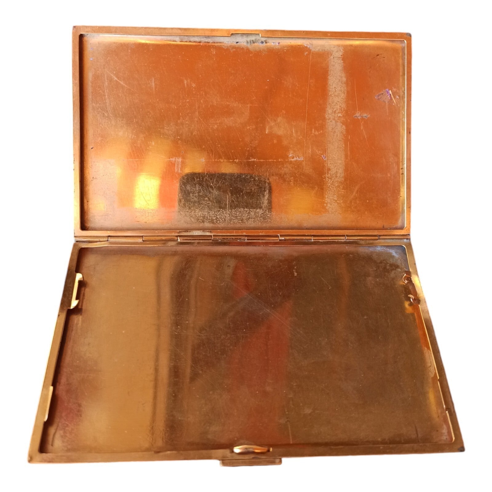 Boîte religieuse plate vintage Javrilier 1930s dorée médaillon Sacré-Cœur