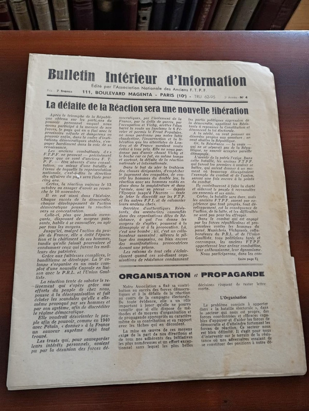 Bulletin Intérieur d?Information FTPF ancien journal communiste France vintage