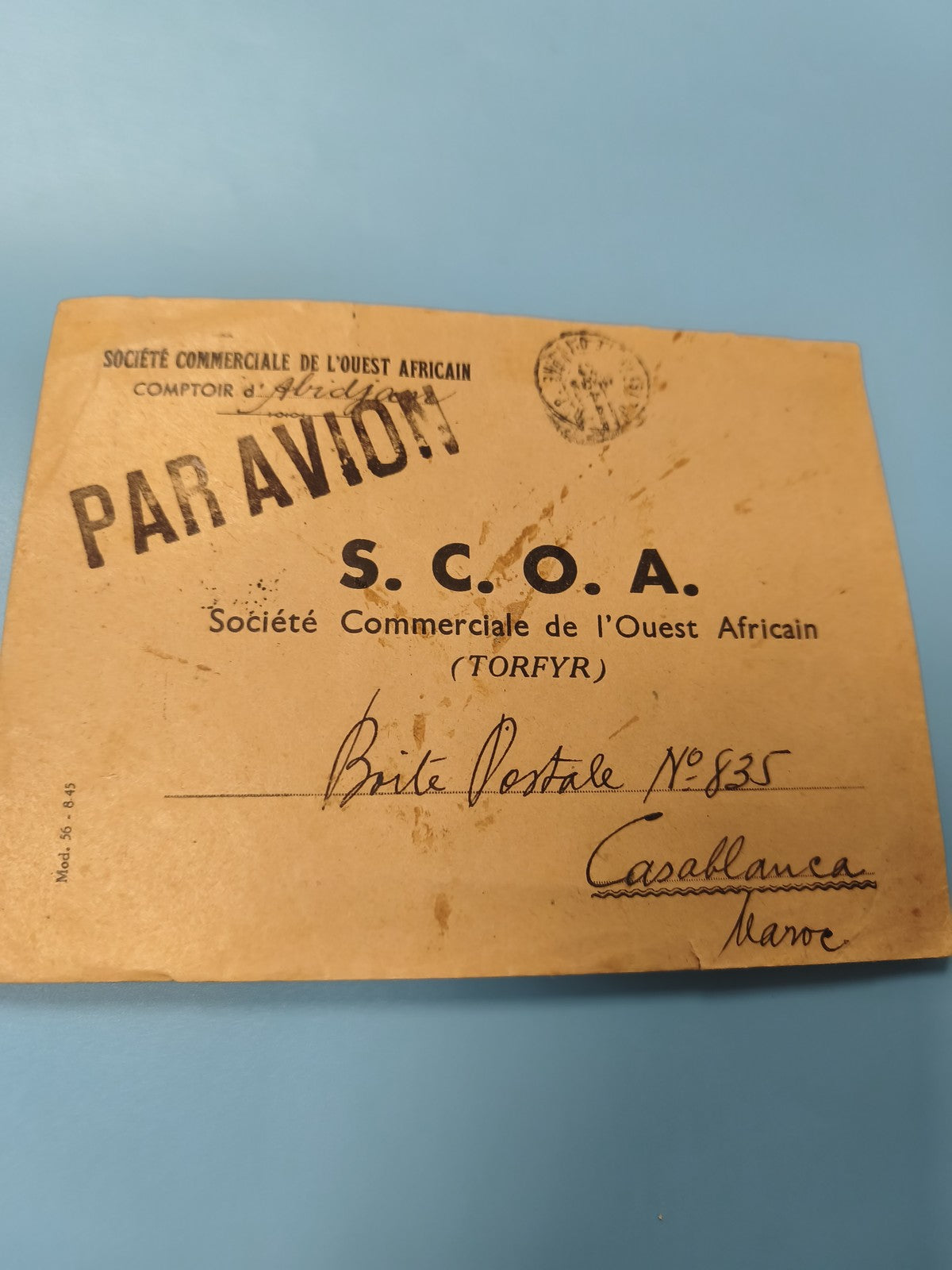 Ancienne enveloppe S.C.O.A. Ouest Africain Casablanca philatélie vintage