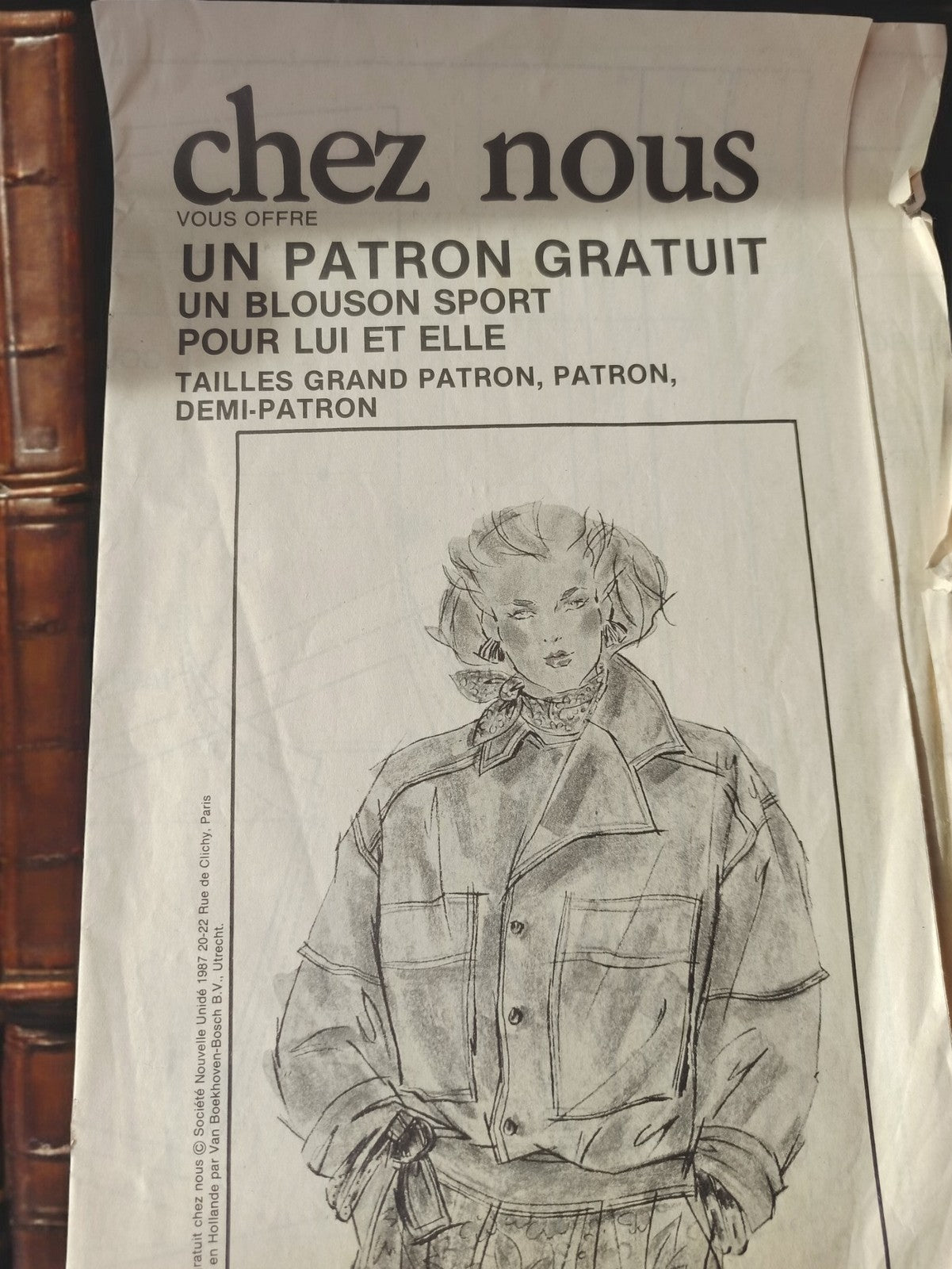 Patron couture vintage blouson sport années 80, Chez Nous, grand patron ancien