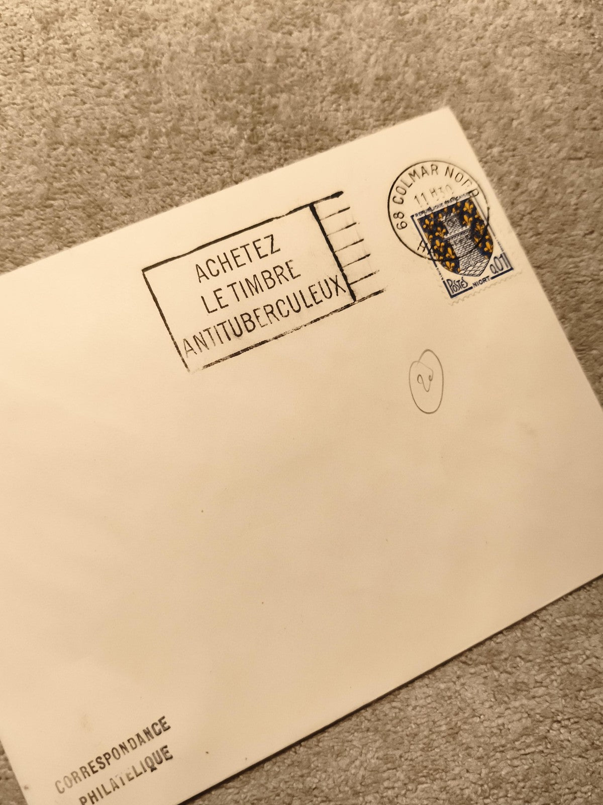 Lettre philatélique oblitérée Colmar 1985 blason timbre poste France (Ref 9)