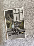 Carte photo CPA enfants scène champêtre colorisée n/b début XXe