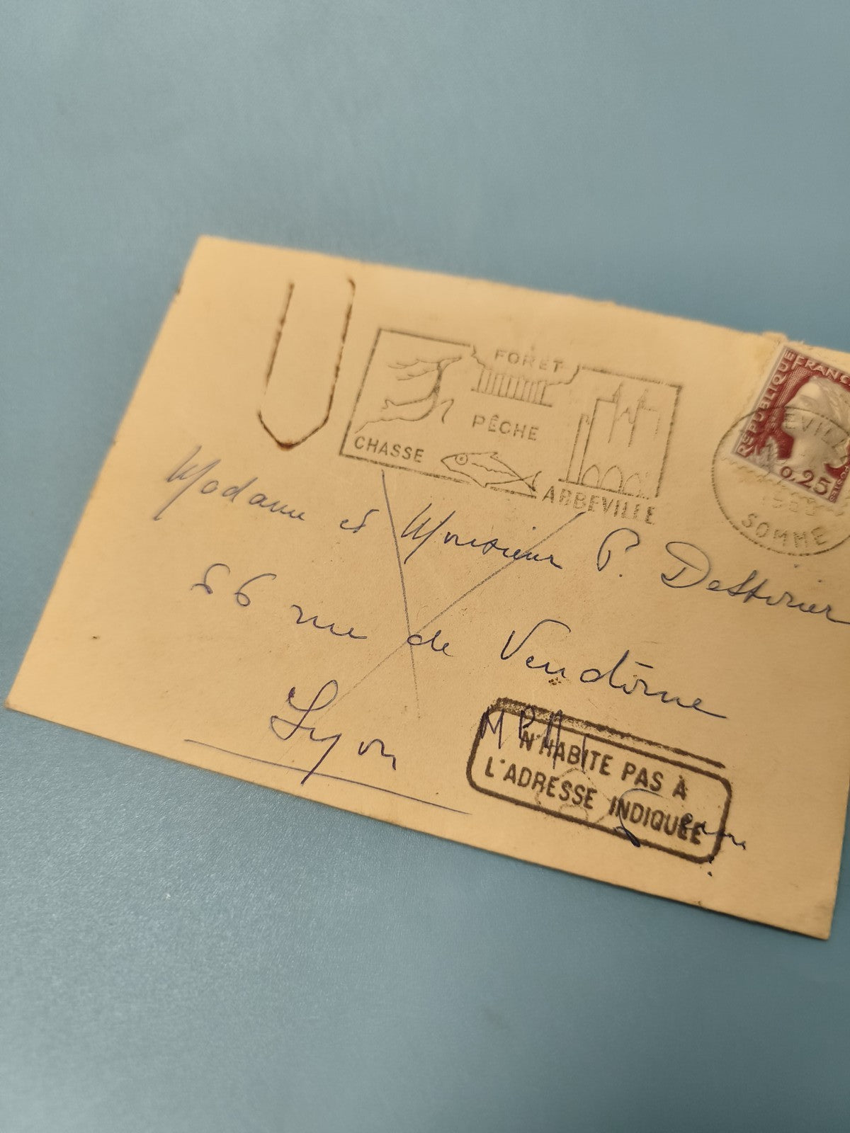 Ancienne enveloppe oblitérée début XXe philatélie France cachet Abbeville