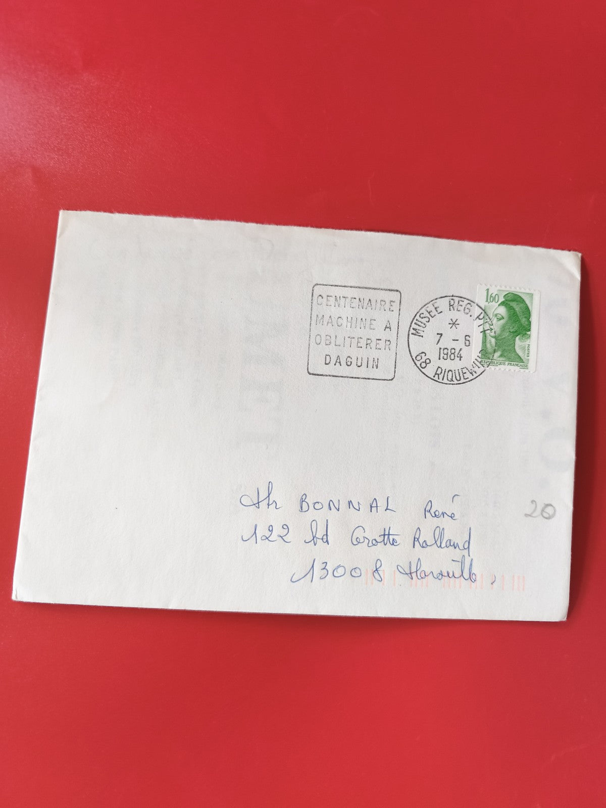 Enveloppe philatélie oblitérée Marianne verte 1,60 F cachet Musée Riquewihr