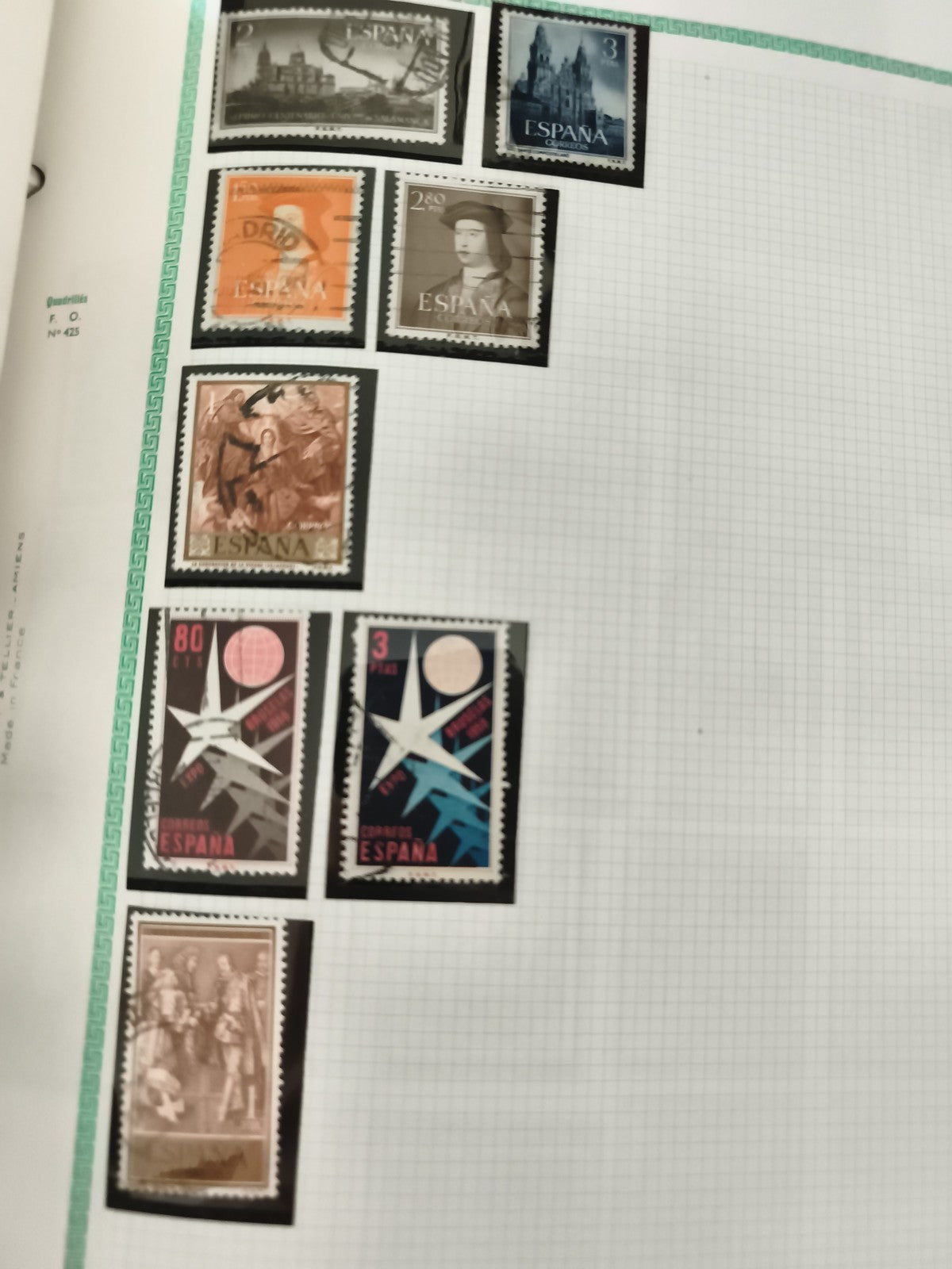 Timbres Espagne anciens lot x8 philatélie oblitérés thématiques architecture art