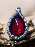 Pendentif vintage goutte rouge verre strass style ancien fantaisie rétro
