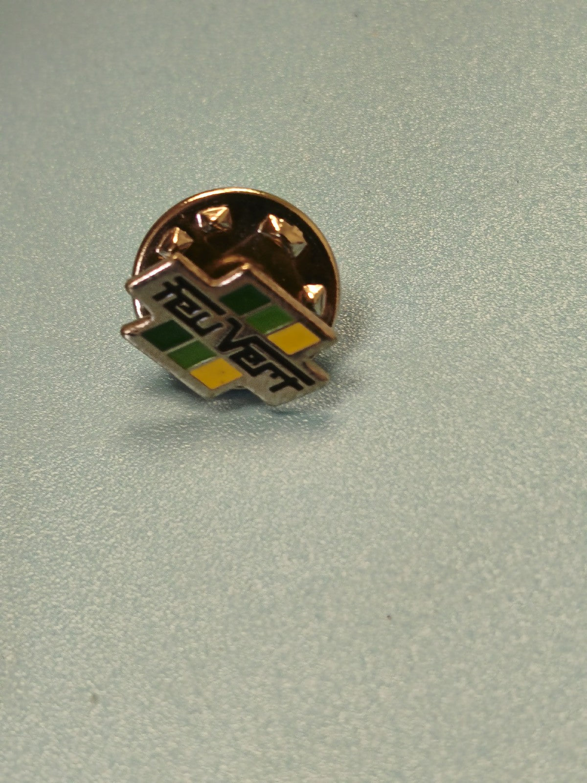 Vintage pin's Feu Vert logo vert jaune, badge ancien collection auto