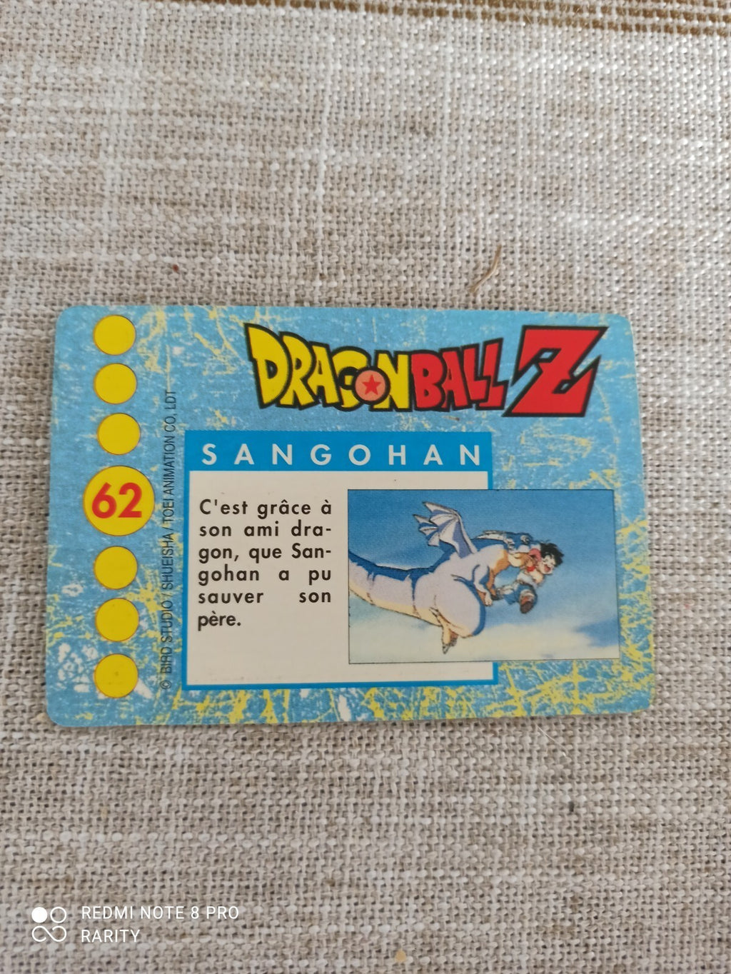 Carte Dragon Ball Z vintage série 62 Goku dragon bleu anime manga rare