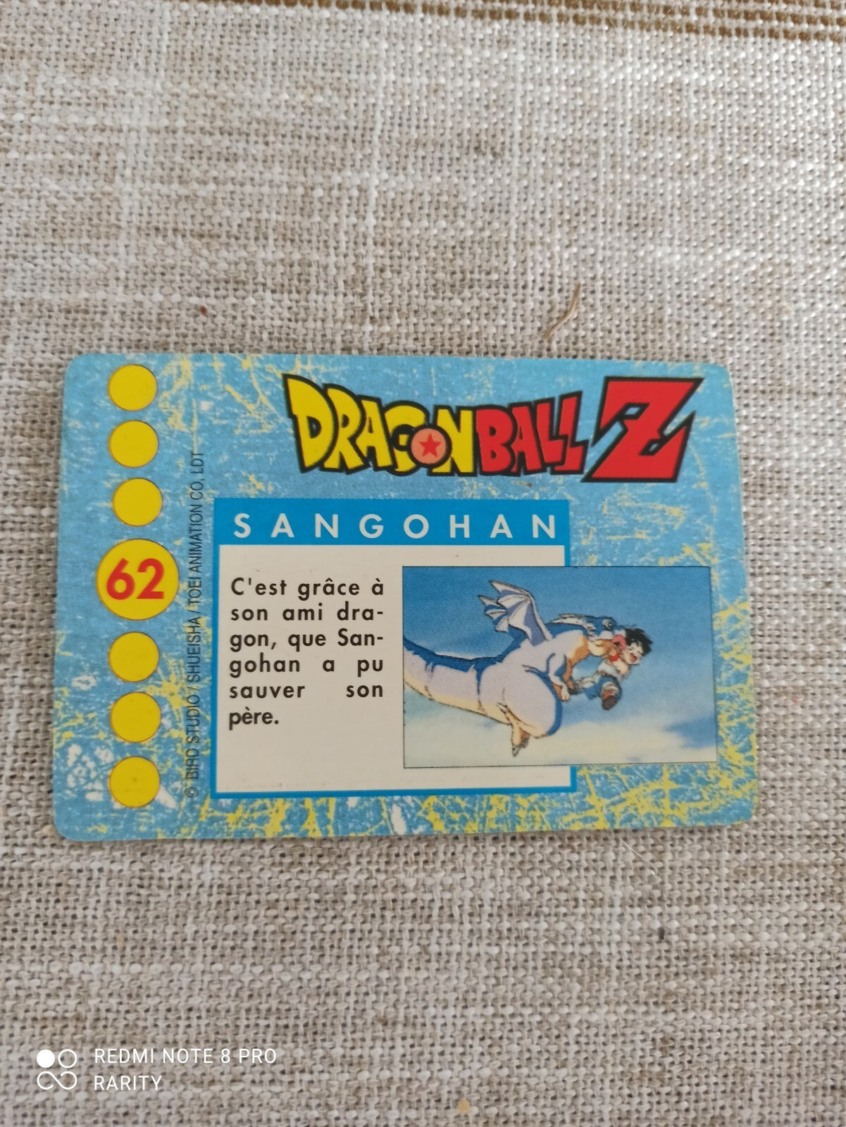 Carte Dragon Ball Z vintage série 62 Goku dragon bleu anime manga rare