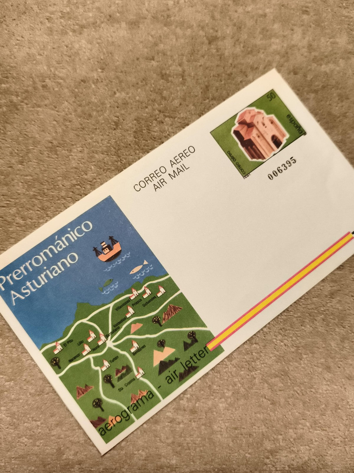 Lettre aérienne Prerrománico Asturiano Espagne affranchie aerograma philatélie (