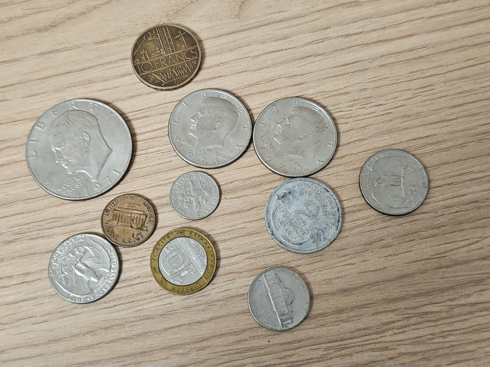 Lot vintage de pièces anciennes USA & France, collection numismatique rétro
