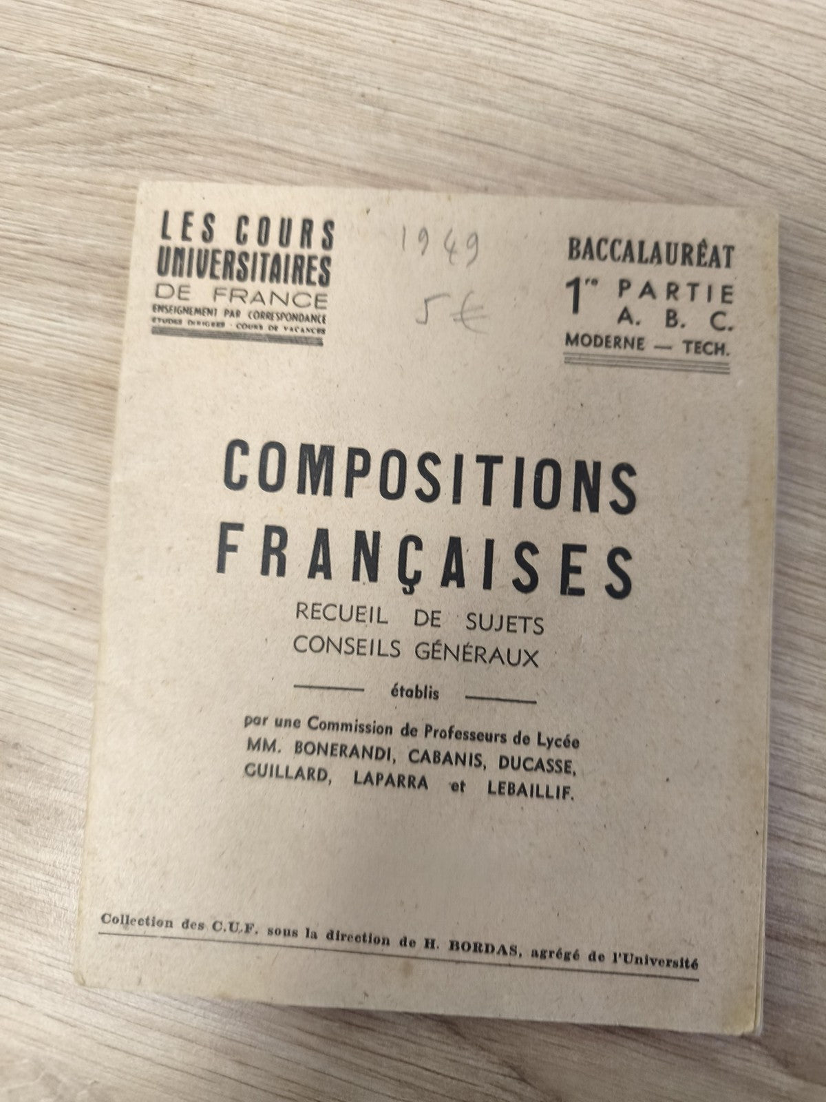 Ancien livret compositions françaises 1949 baccalauréat, Cours Universitaires