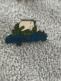 Pin's vintage Compact logo lotus main vert blanc bleu (Ref 10) badge