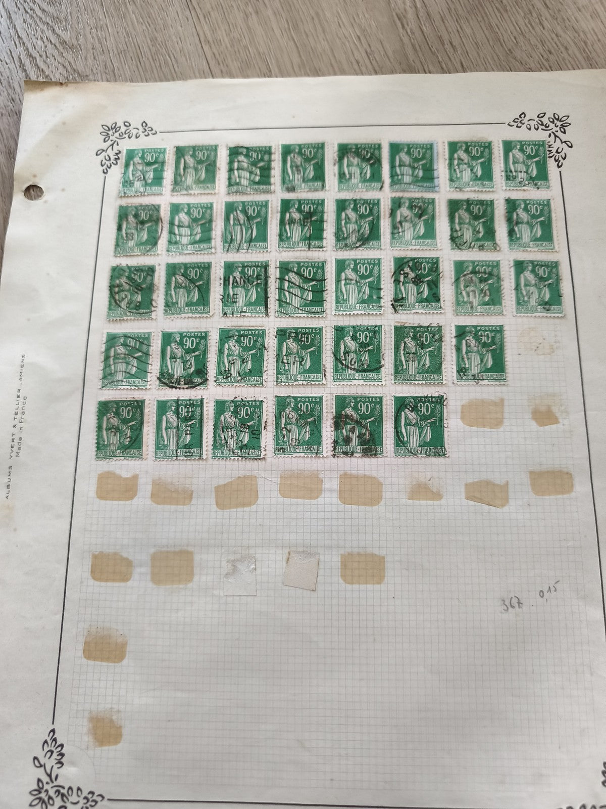 Gros lot timbres anciens Marianne 90c verts oblitérés pour étude philatélie