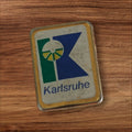 Badge ancien Karlsruhe logo vintage années 70, plaque émaillée style rétro