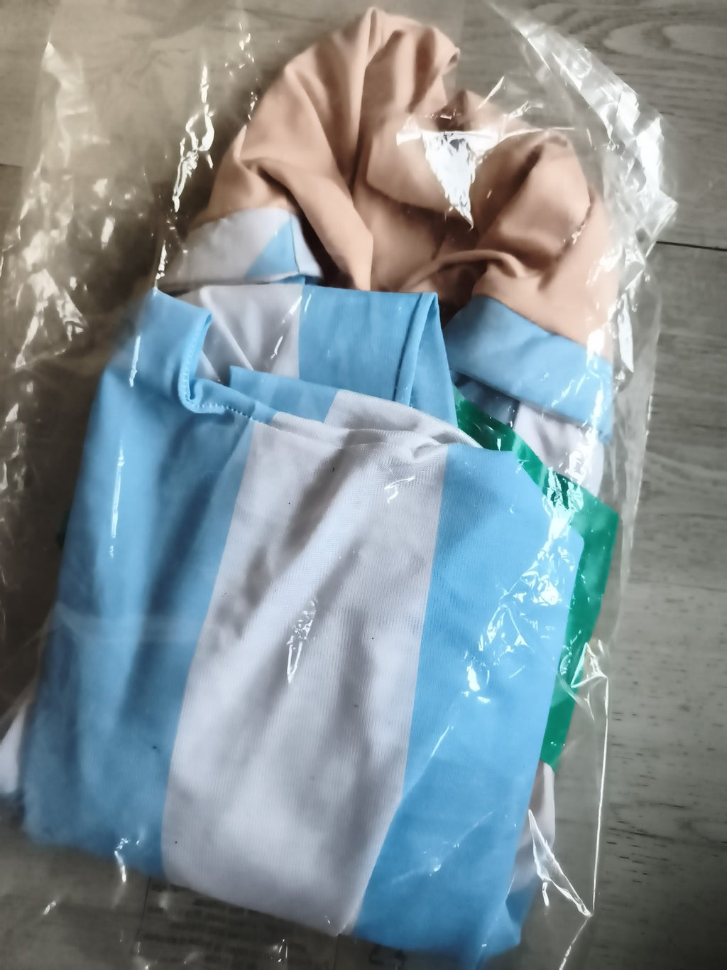 Costume Obélix enfant vintage Parc Astérix ancien déguisement bleu rayé