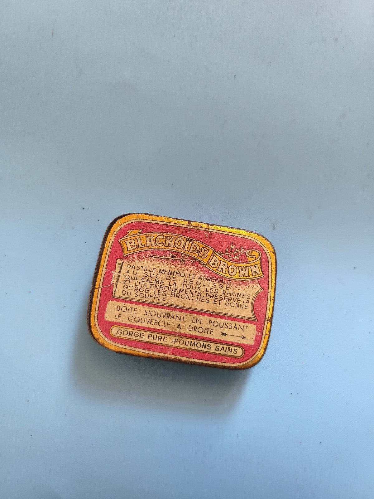 Petite boîte publicitaire ancienne en métal Blackoids Brown vintage collection r