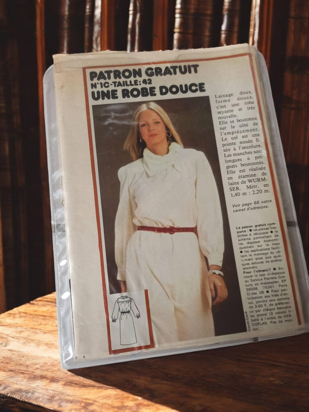Patron couture vintage robe années 70, modèle rétro femme taille 42