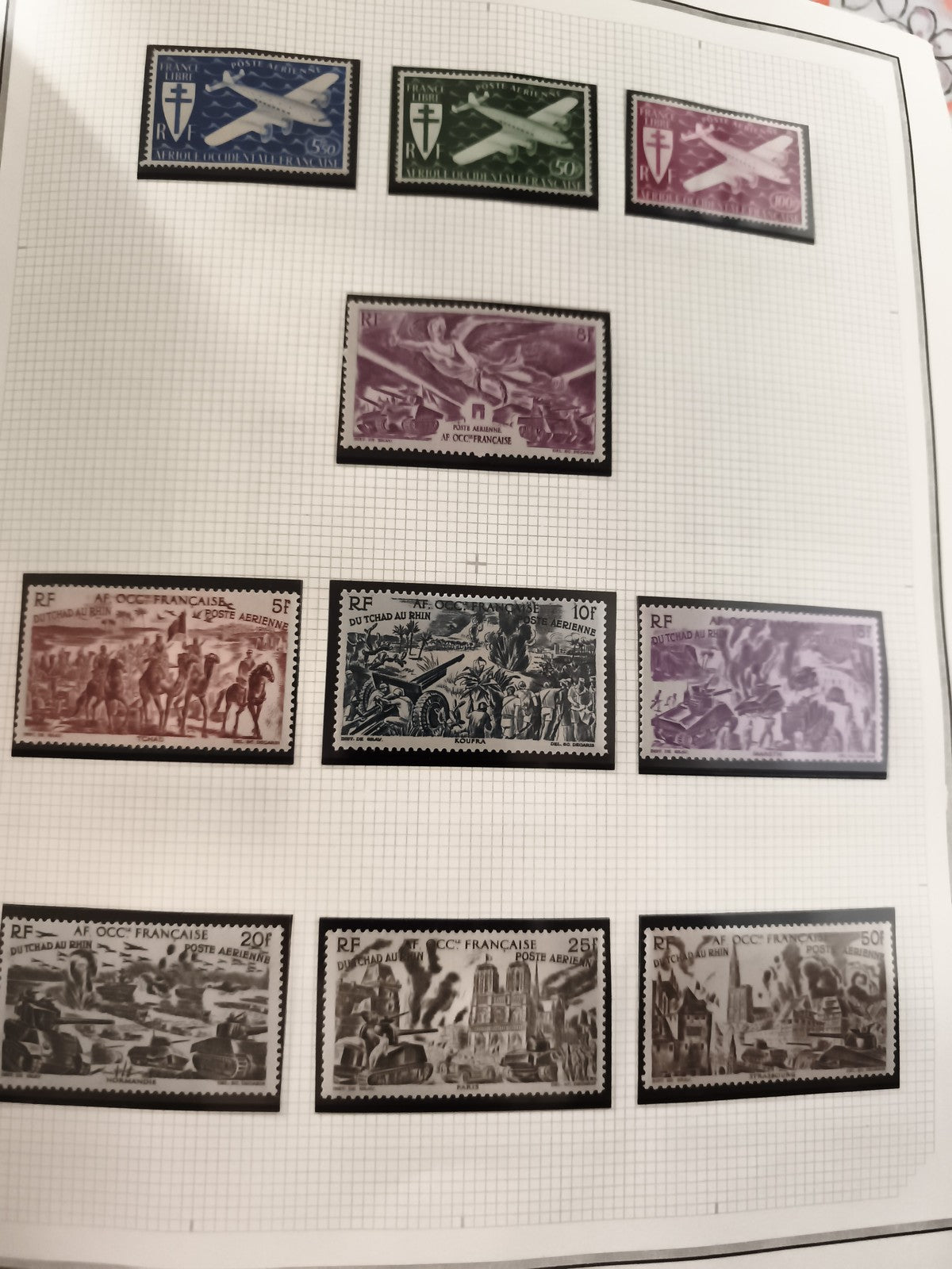 Lot anciens timbres poste aérienne France Afrique neufs WWII Tchad au Rhin