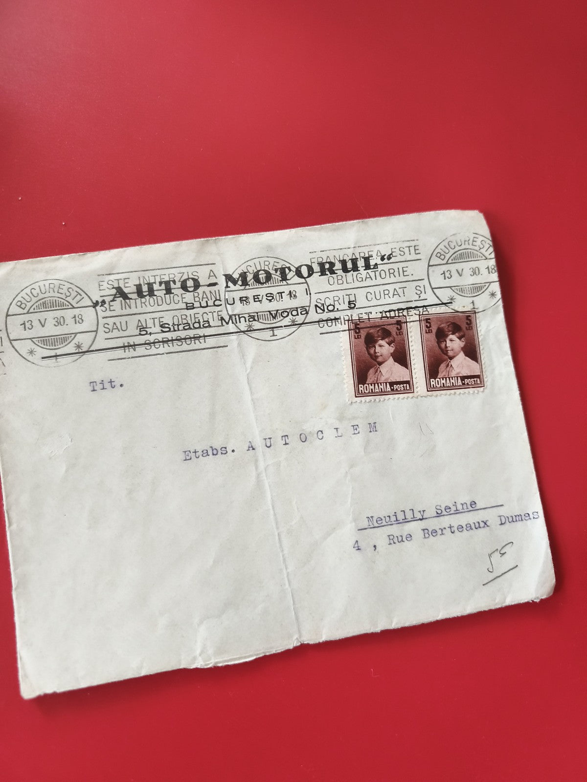 Enveloppe philatélie timbres Roumanie oblitérée, cachets Bucarest