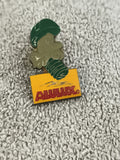 Pin's publicitaire ALULUX vintage mascotte casquette jaune vert (Ref 9)