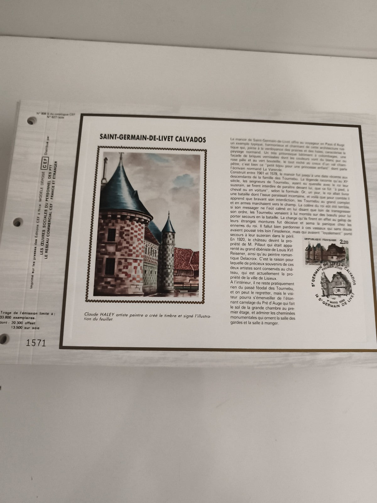 Feuillet CEF Saint-Germain-de-Livet Calvados timbre illustré philatélie