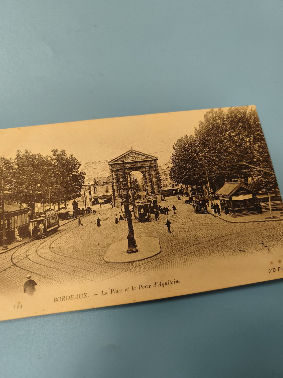 Ancienne carte postale animée Bordeaux Porte d?Aquitaine tramway vintage