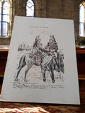 Lithographie signée A. Grasset "Cavalier en campagne" - Scène militaire vintage