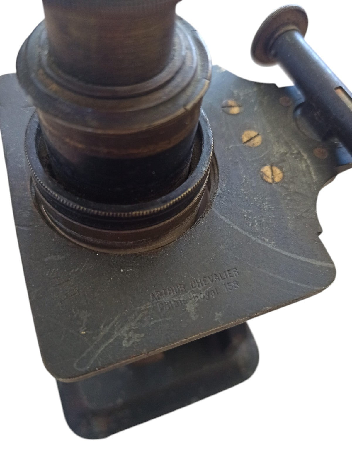Microscope ancien Arthur Chevalier XIXe vintage laiton optique scientifique