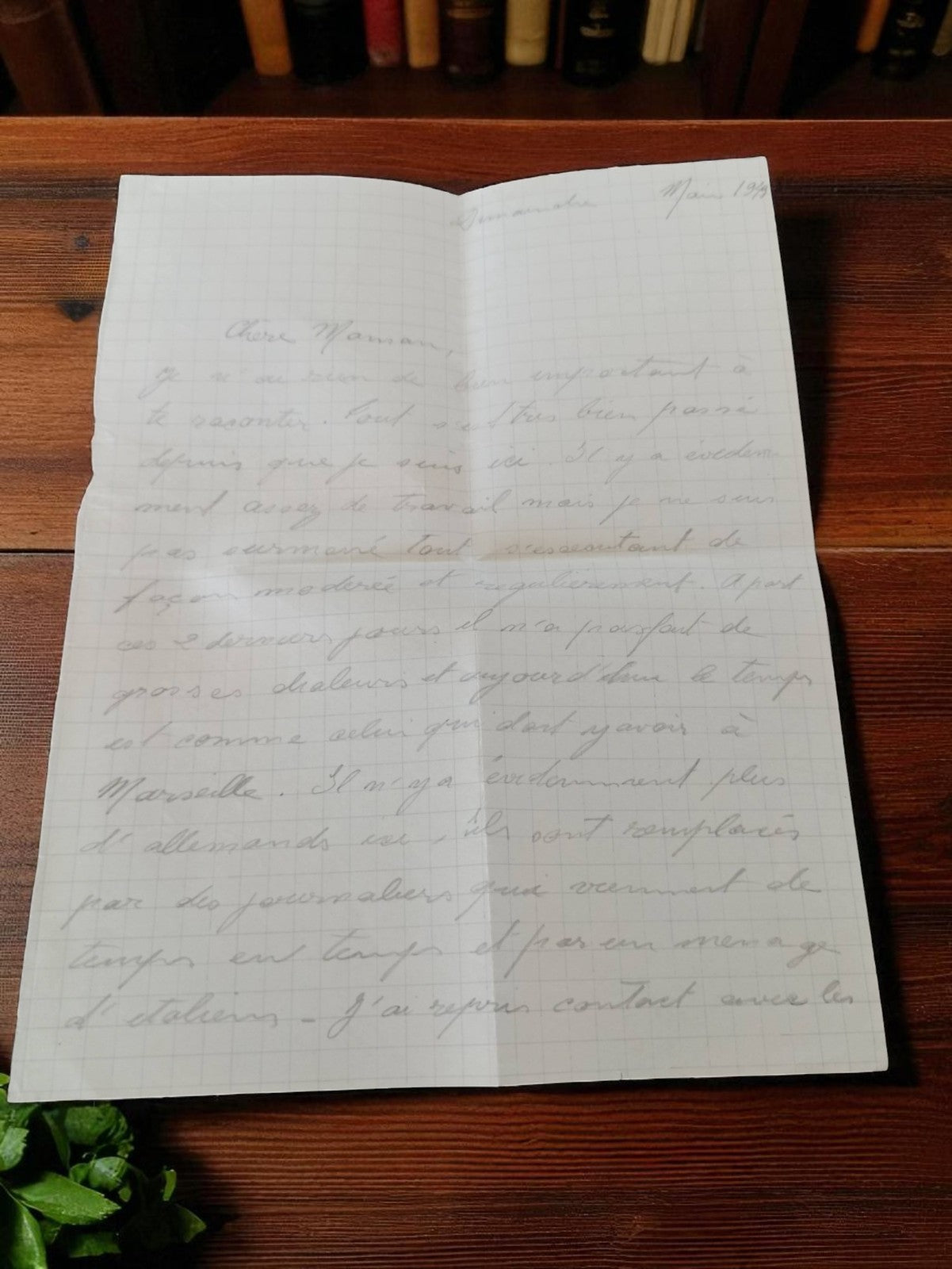 Lettre manuscrite ancienne 1949 papier quadrillé vintage document d'époque