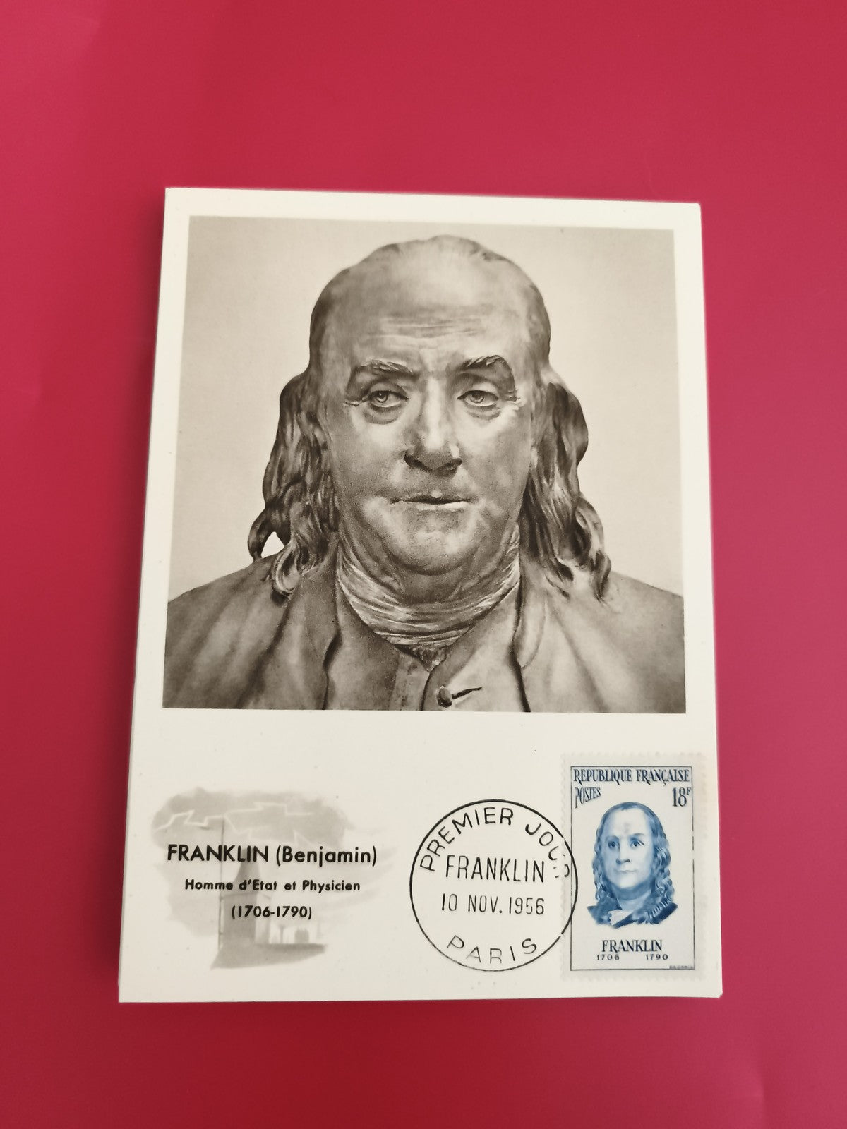 Carte Premier Jour Benjamin Franklin 1955 Paris timbre 18F philatélie France