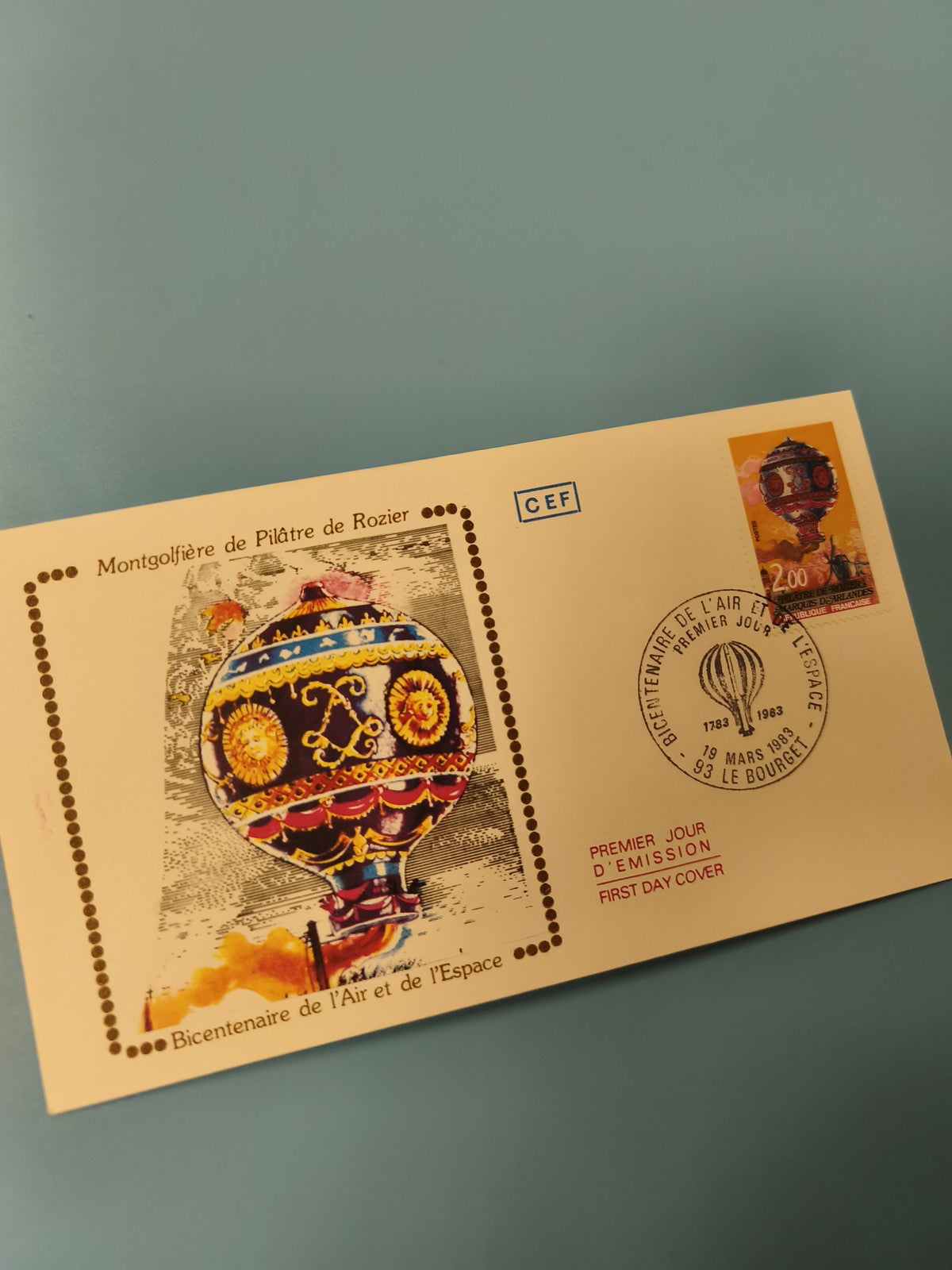 Enveloppe FDC premier jour Montgolfière Pilâtre de Rozier Bicentenaire Air