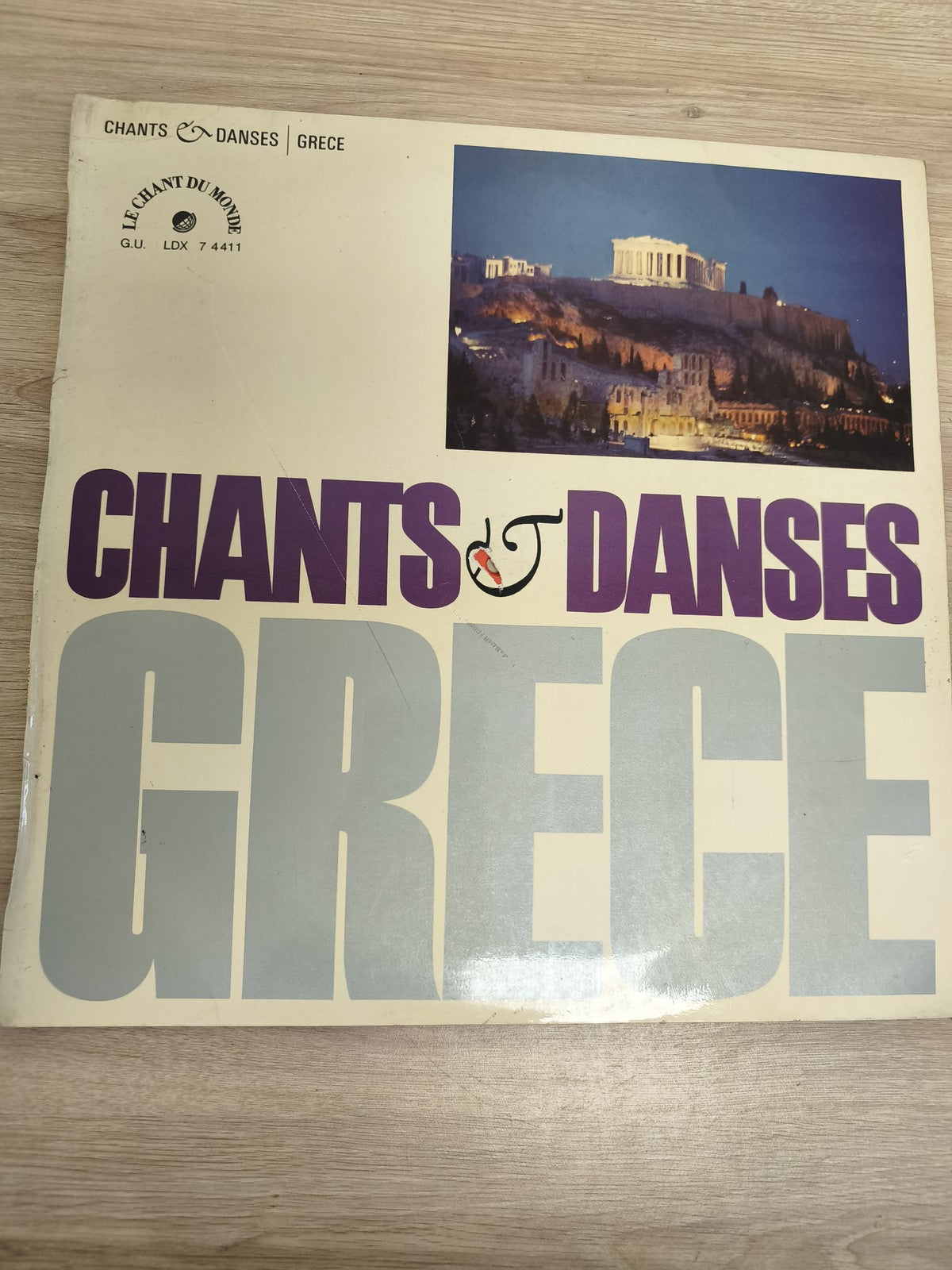 Vinyle 33T Chants et Danses de Grèce Le Chant du Monde pochette photo Acropole