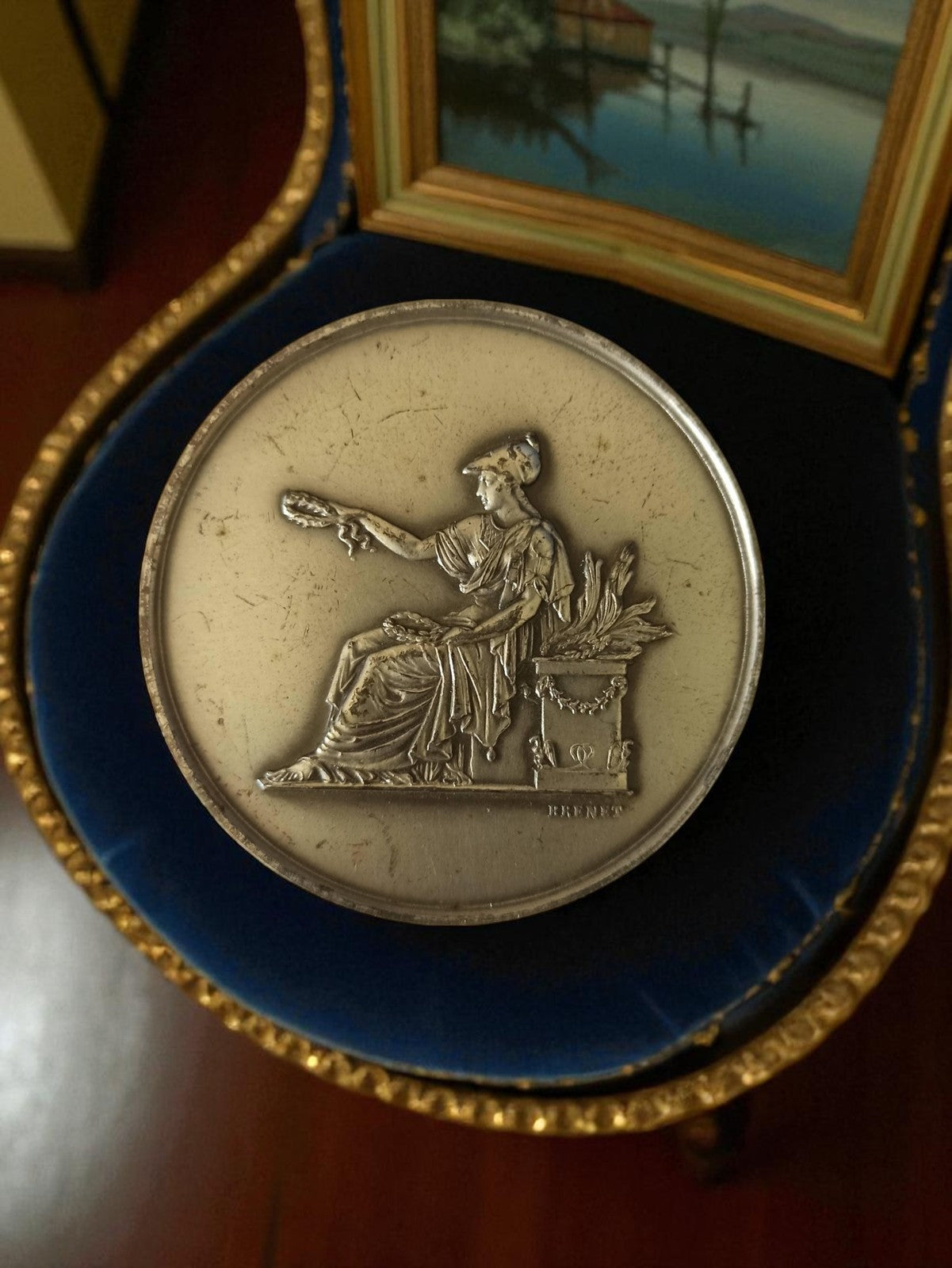 Médaille bronze française vintage, motif allégorie assise, collection rare