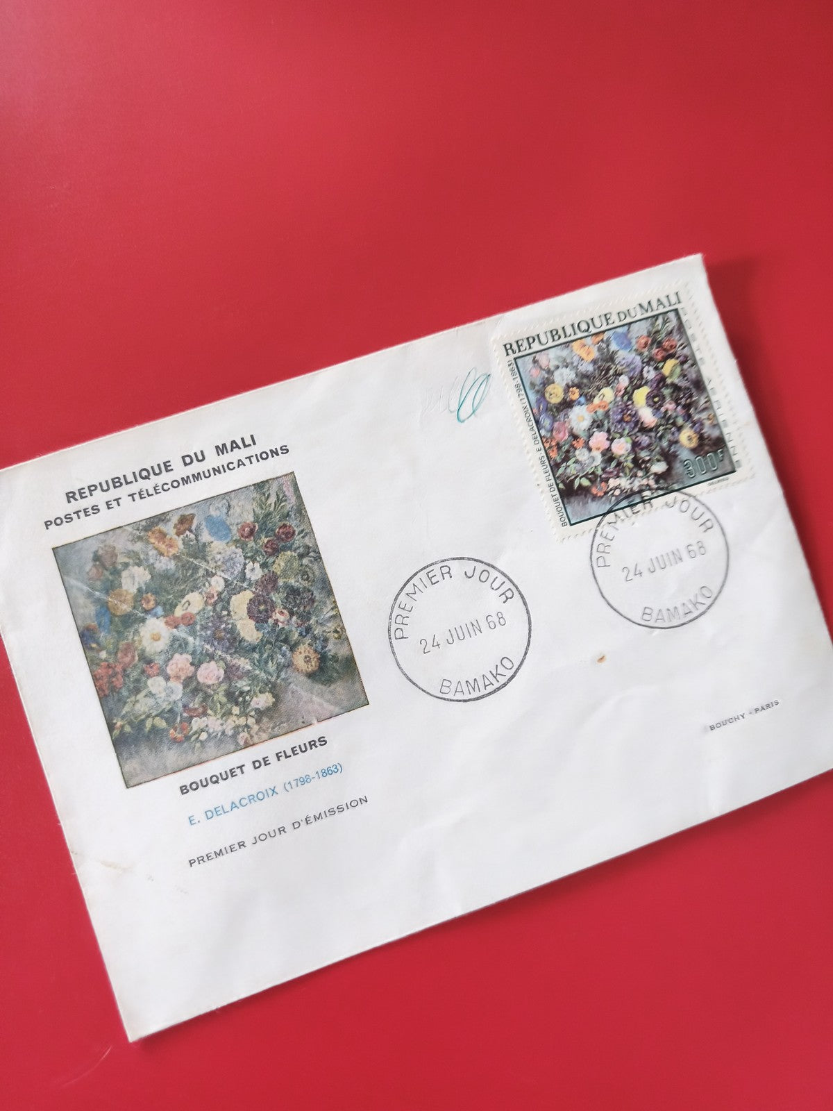 Enveloppe philatélie Mali Bouquet de Fleurs Delacroix Premier Jour 1968 Bamako