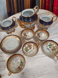 Service à thé ancien porcelaine japonaise vintage, dorures, scènes galantes comp