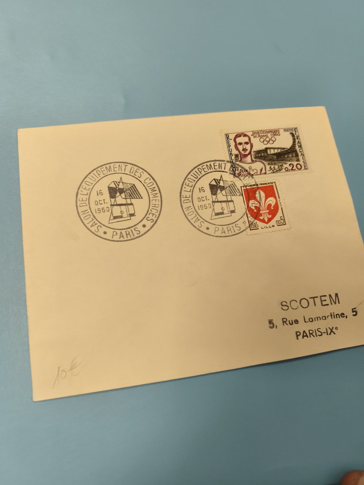 Ancienne enveloppe timbrée oblitérée Paris 1950 philatélie collection vintage