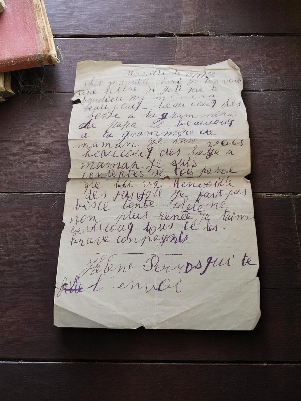 Lettre manuscrite fillette Marseille 1952 émouvant message enfant à sa maman