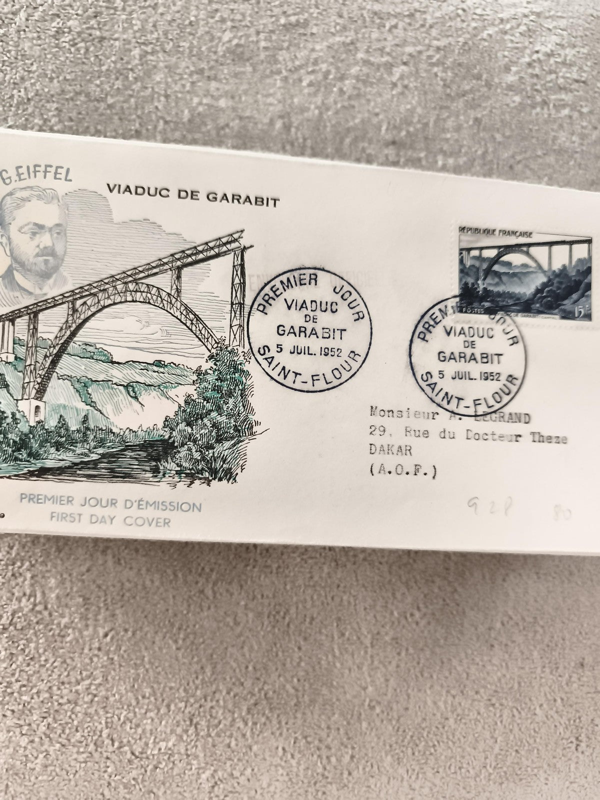 Lettre FDC Premier Jour Viaduc de Garabit 1952 Saint-Flour philatélie ancienne