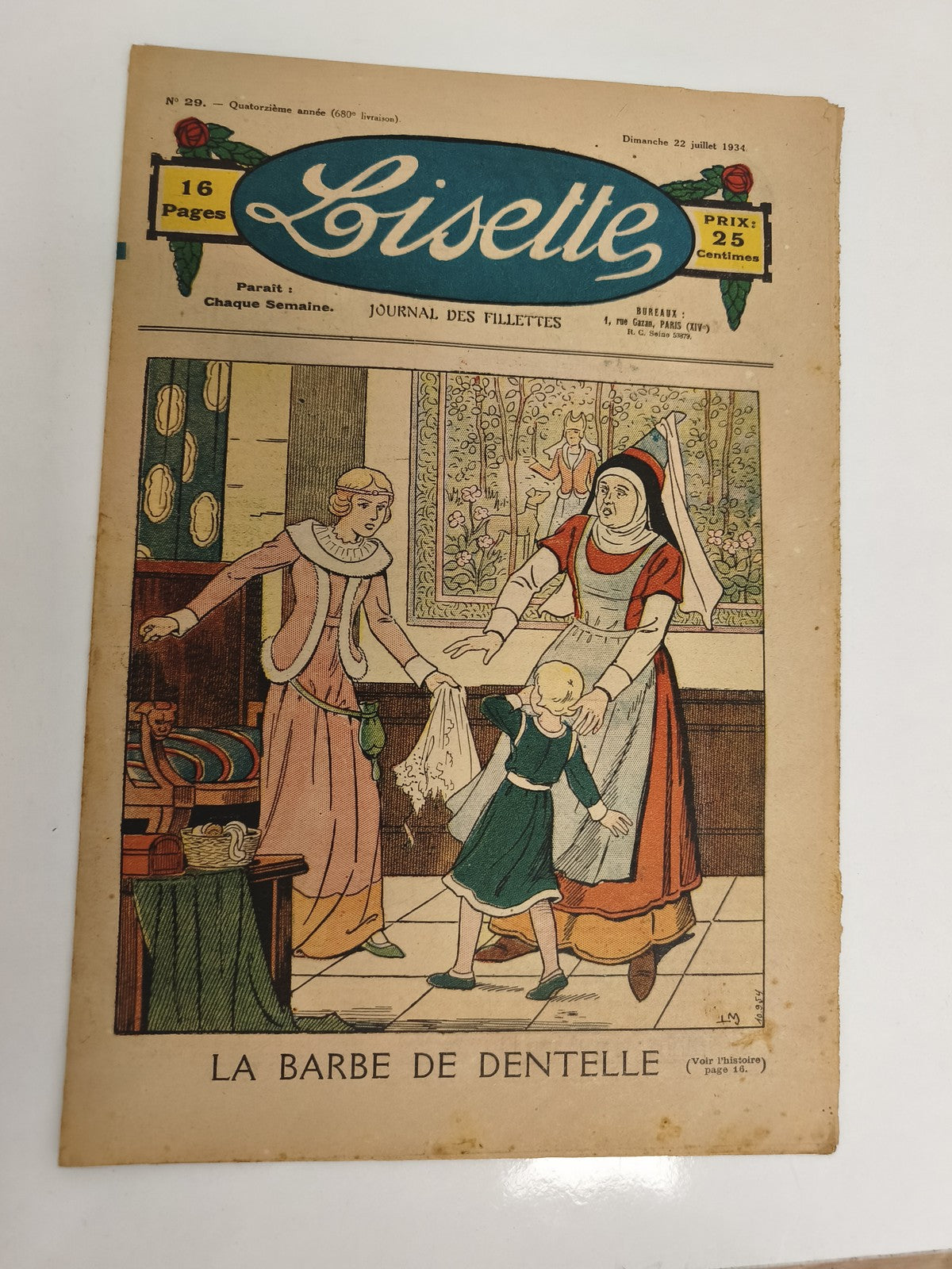 Ancien journal Lisette 1934, journal des fillettes, 16 pages, couverture illustr