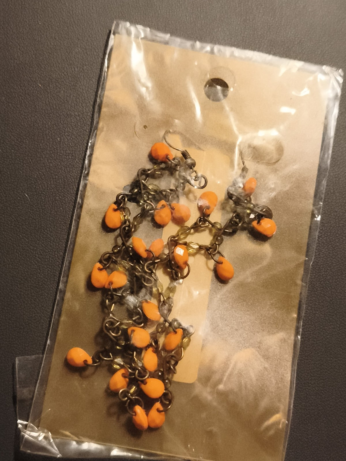 Boucles d’oreilles vintage pendantes orange deadstock, style rétro, breloques