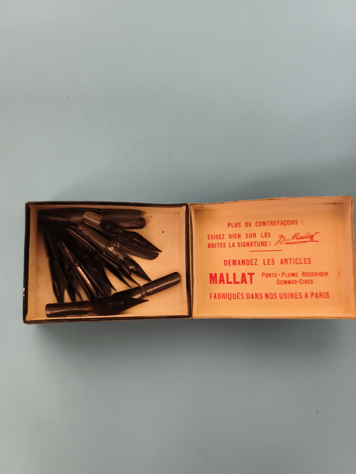 Plumes anciennes Mallat boîte d’origine – plume métallique écriture vintage