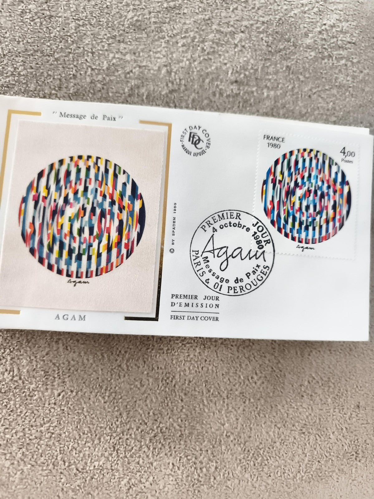 Pli Premier Jour 1980 Agam Message de Paix FDC ancien philatélie France