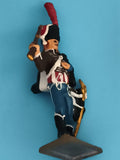 Figurine soldat plomb empire ancien, uniforme bleu, chapeau à plumet rouge