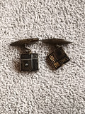 Boutons de manchette anciens motif géométrique doré noir vintage art déco