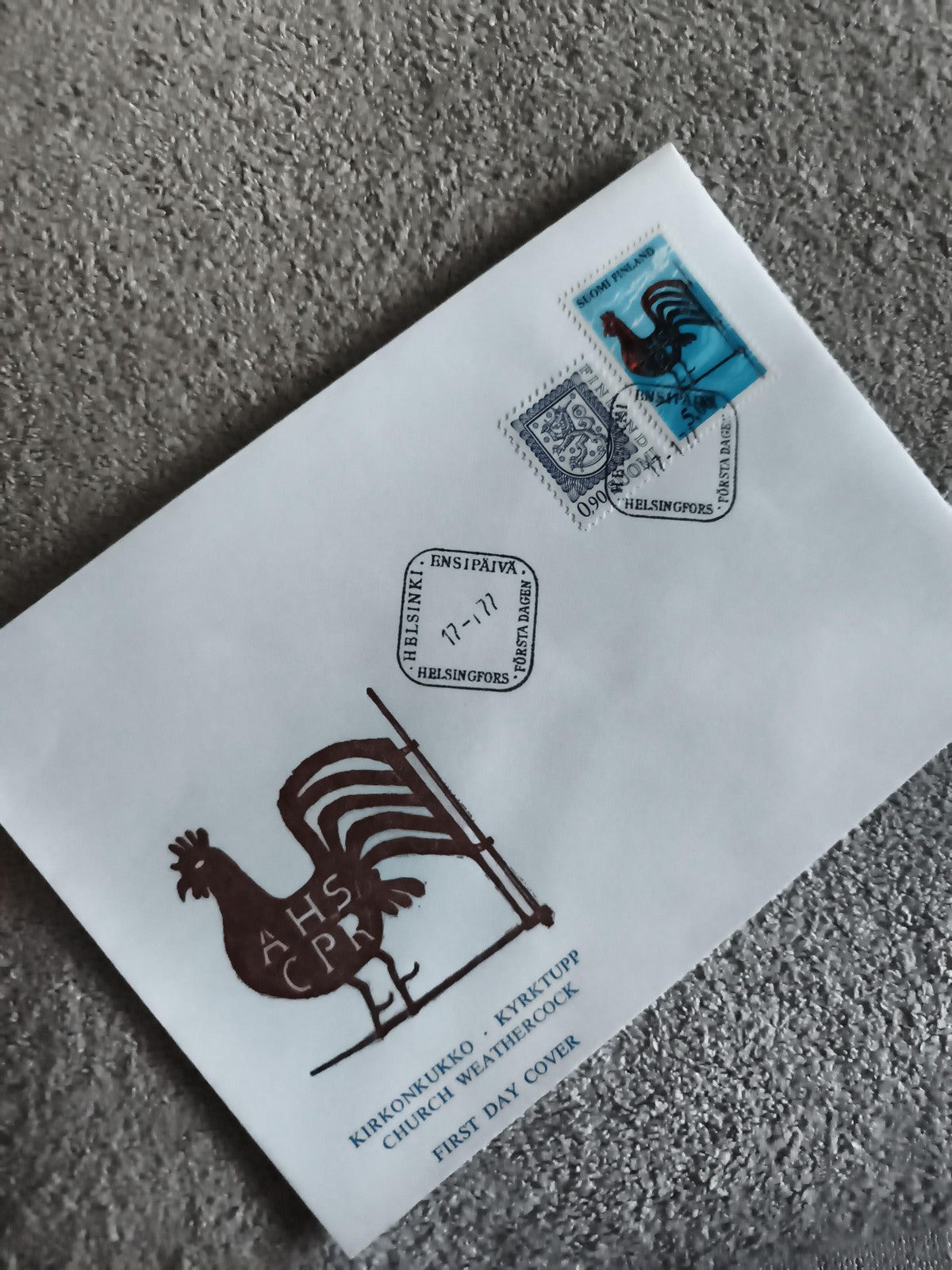 Lettre FDC Finlande 1977 coq Church Weathercock timbres Helsinki philatélie